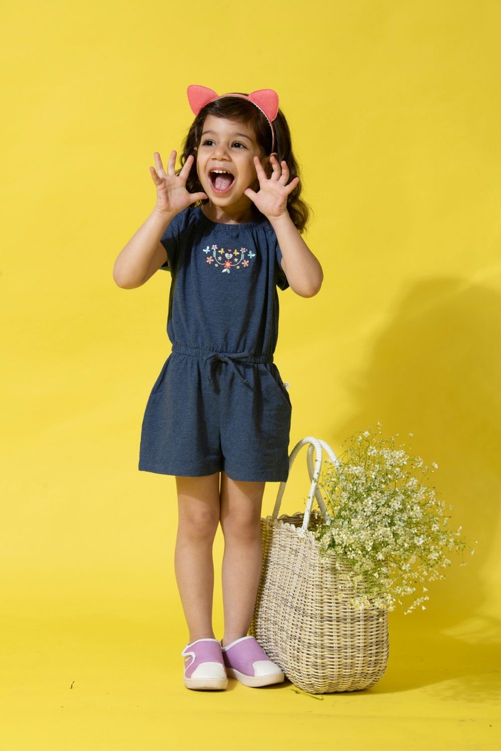 Knitted Romper With Embroidered Motif - Heart & Soul