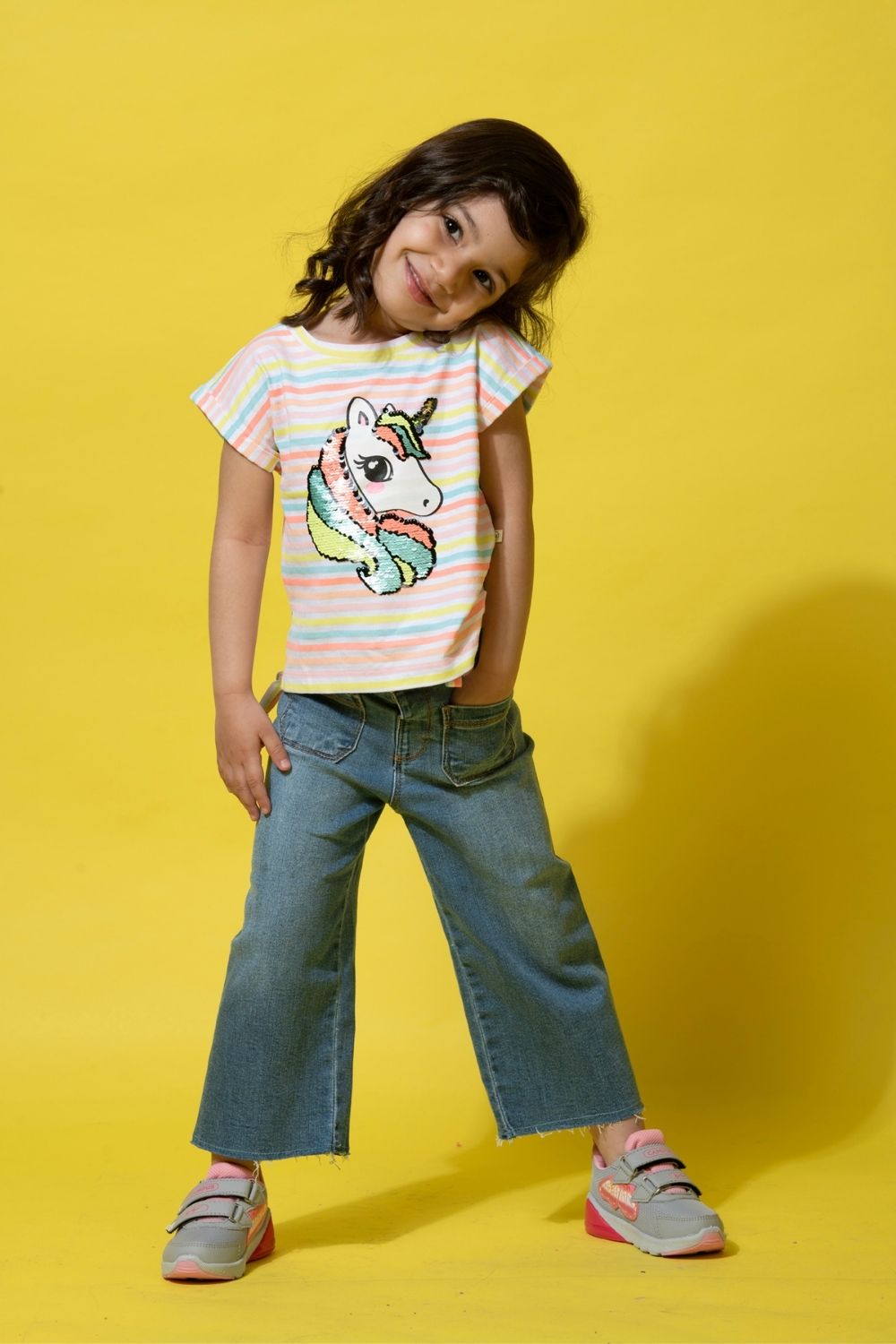 Knitted Stripe Tshirt With Unicorn Applique - Heart & Soul