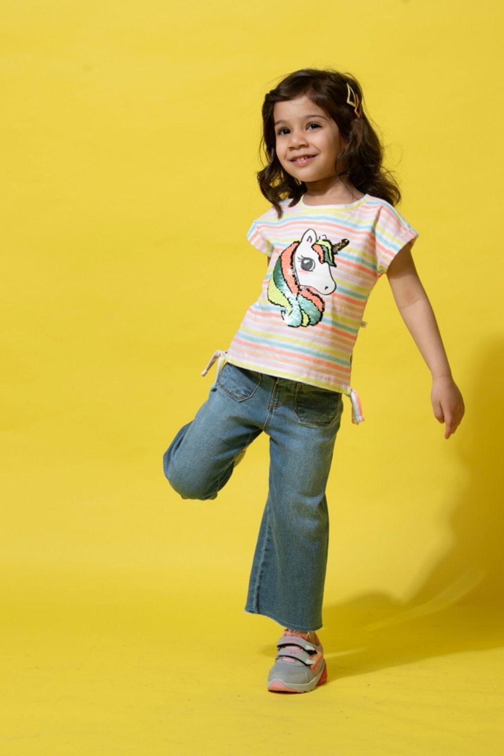 Knitted Stripe Tshirt With Unicorn Applique - Heart & Soul